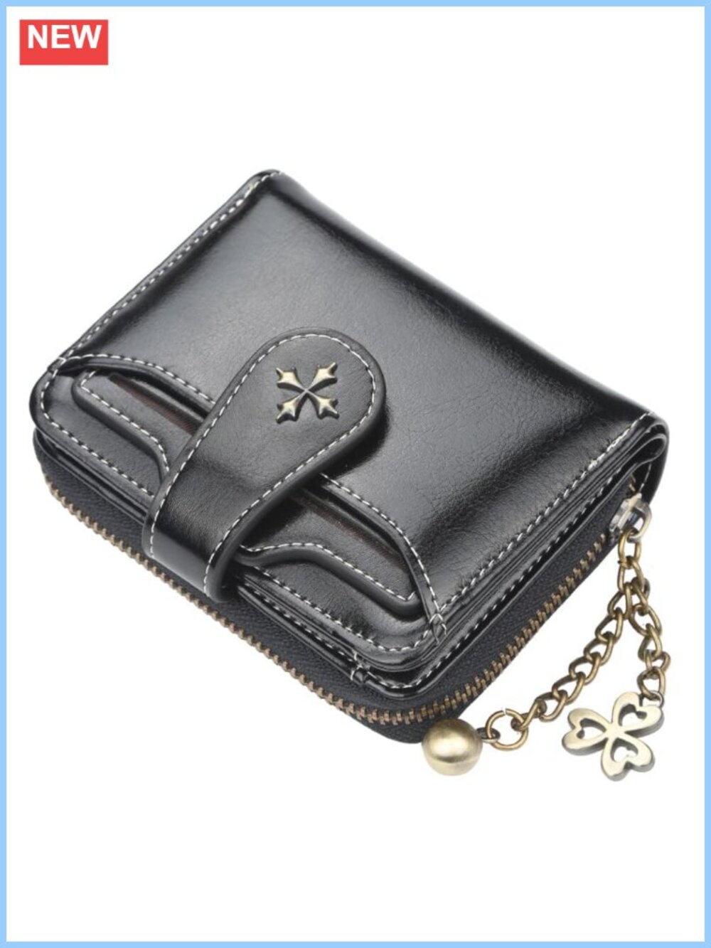 Small Zip Bifold Wallet PU Leather Coin Pocket Mini Purse